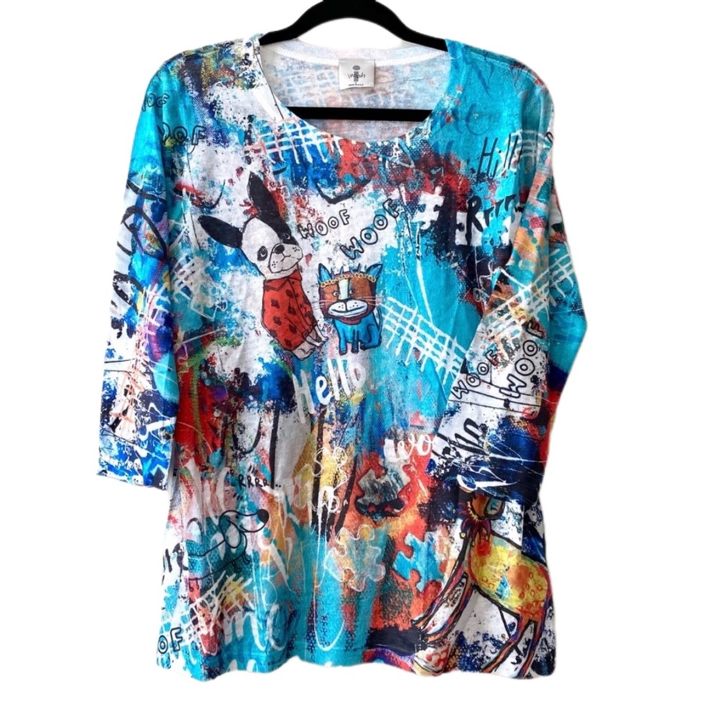 INOAH Colorful Dogs Woof Woof Whimsical Graphic Print Tunic, small